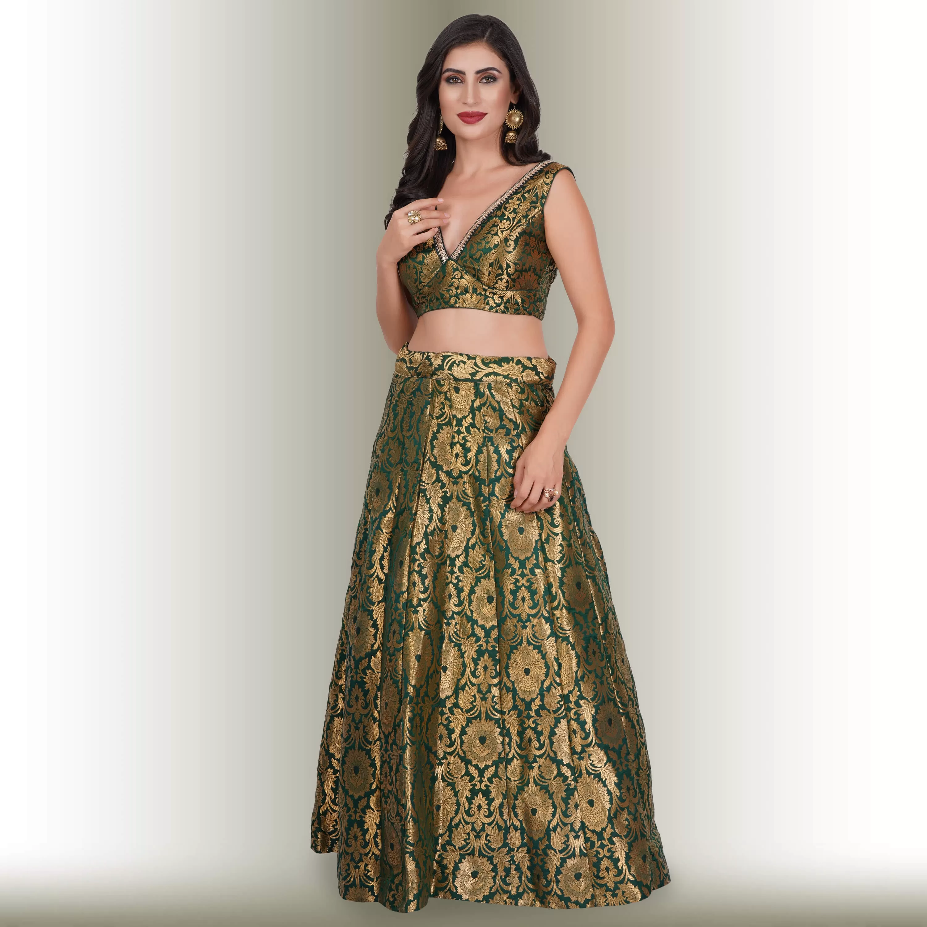 Brocade Party Lehenga - Green