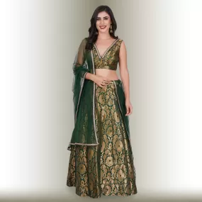 Brocade Party Lehenga - Green