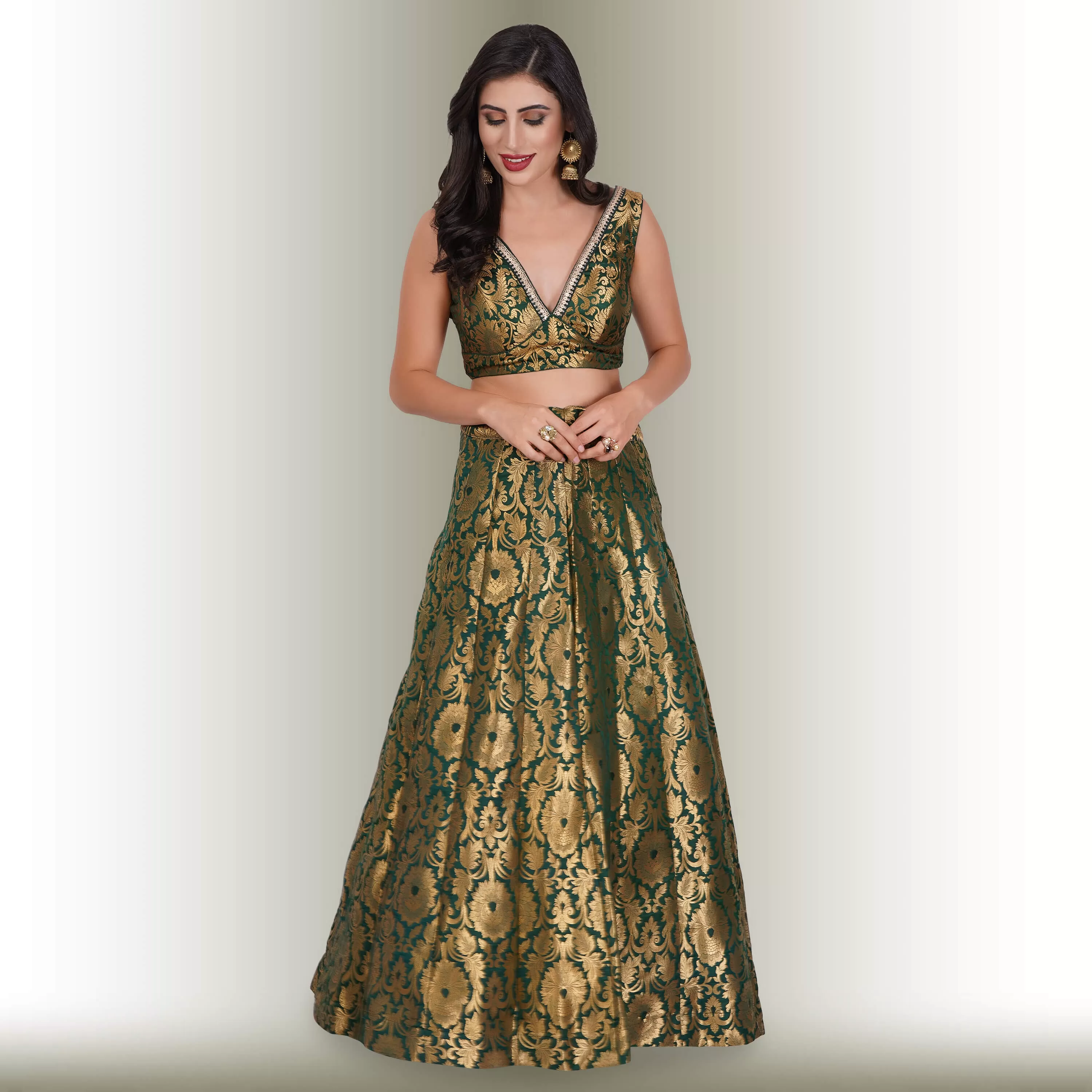 Brocade Party Lehenga - Green