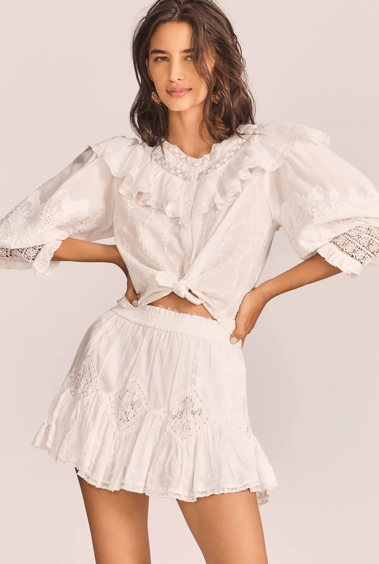 Bunnie Embroidered Lace Trimmed Blouse