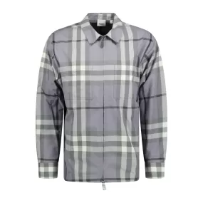 BURBERRY 'PECKHAM' ZIP-UP CHECK OVERSHIRT GREY