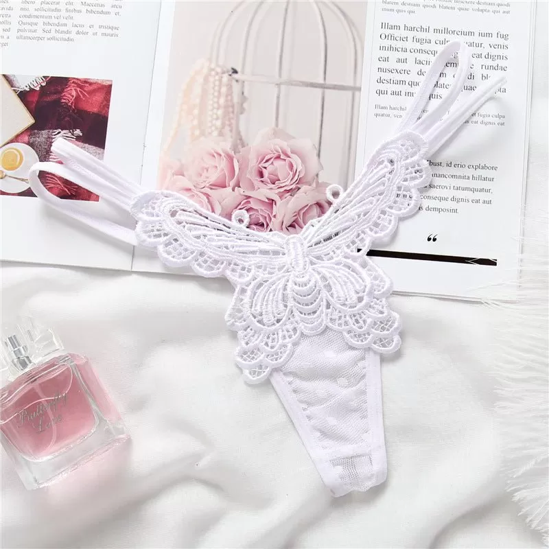 Butterfly Embroidered High Waisted Lace Thong