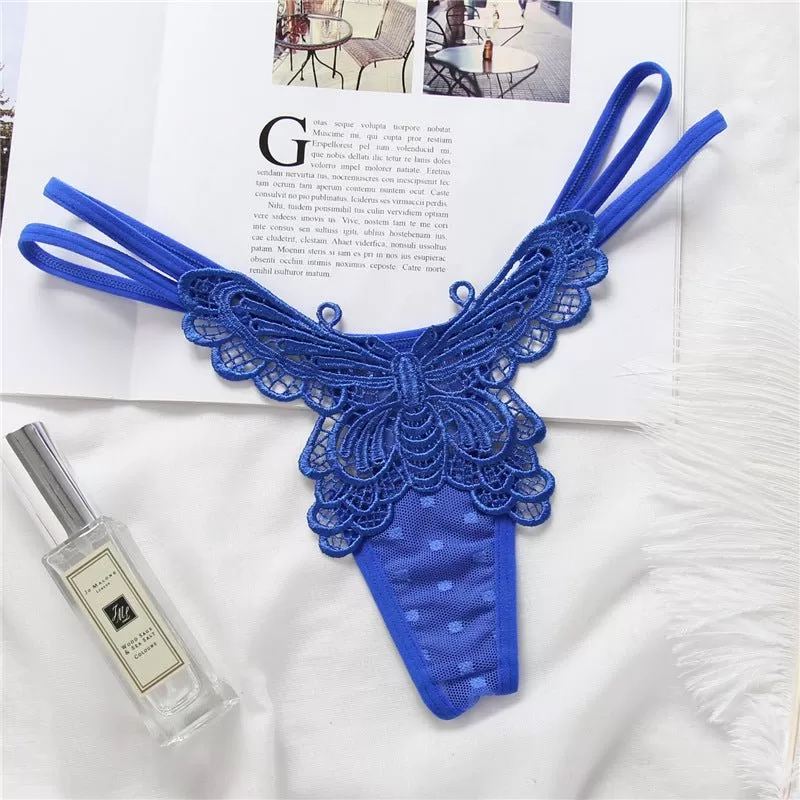 Butterfly Embroidered High Waisted Lace Thong