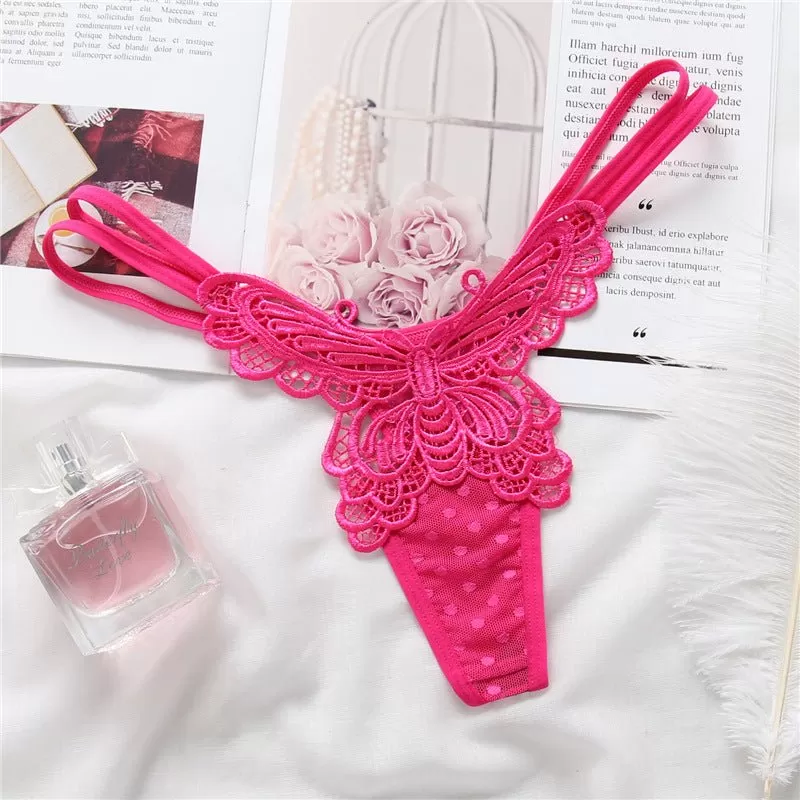 Butterfly Embroidered High Waisted Lace Thong