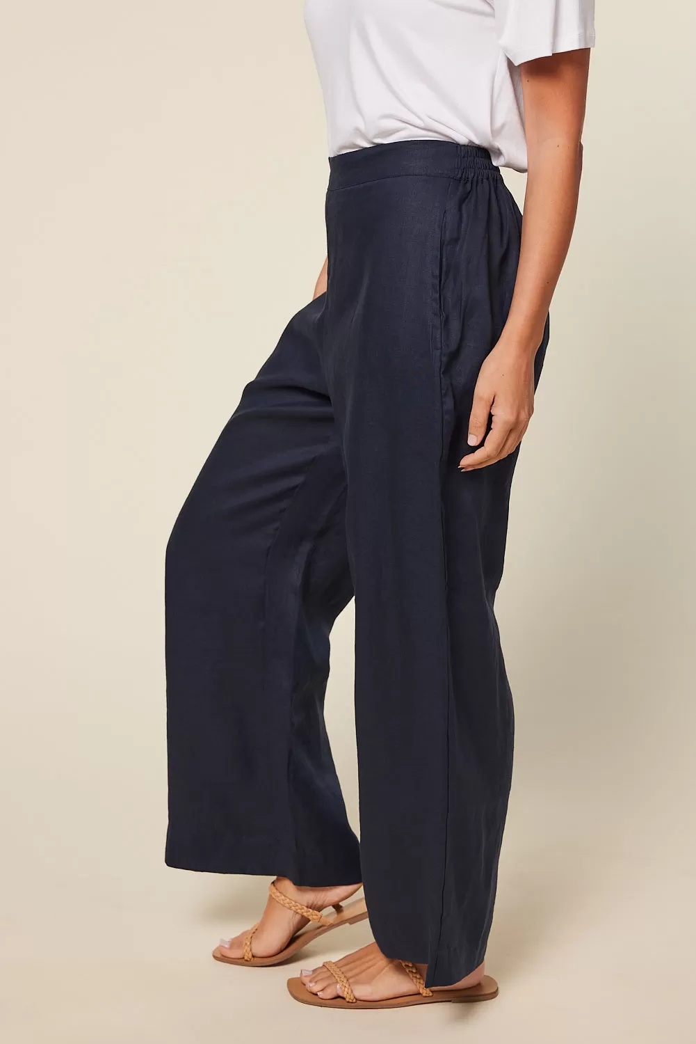 Camille Linen Wide Leg Pant in Navy