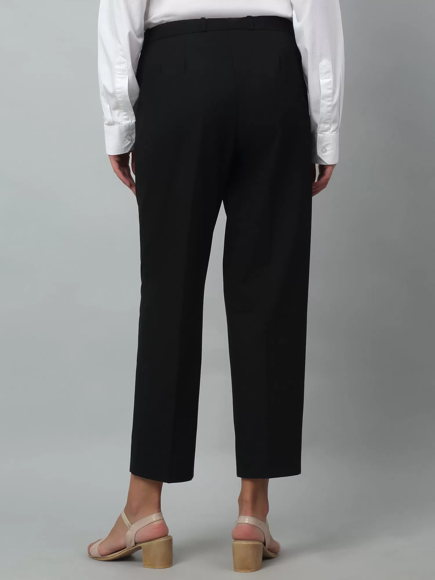 Cantabil Black Solid Lycra Non Pleated High Rise Regular Fit Formal Trousers For Women