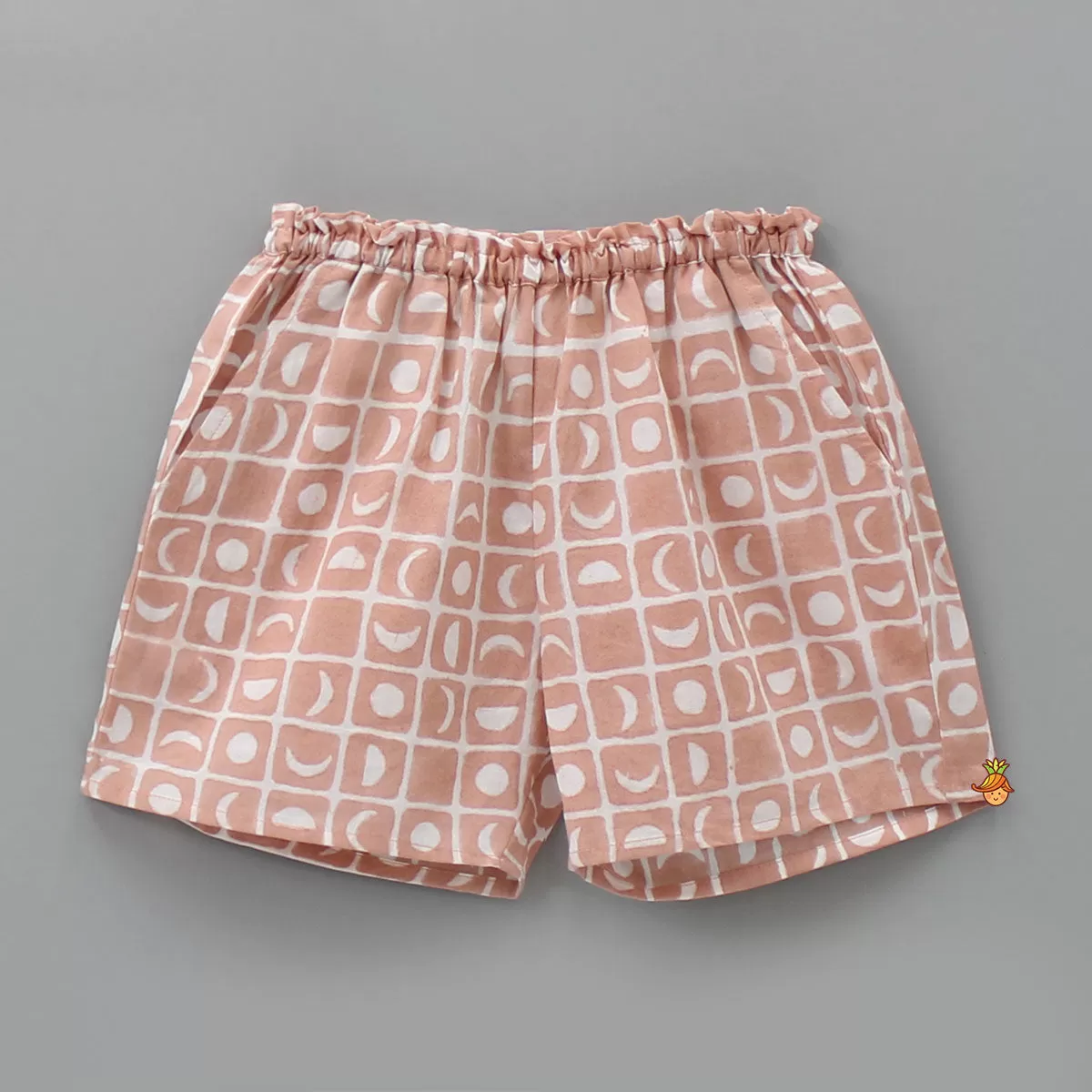 Checks Printed Top And Peach Shorts