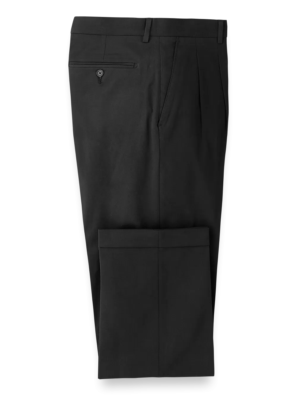 Classic Fit Cotton Stretch Twill Pleated Pants - Black