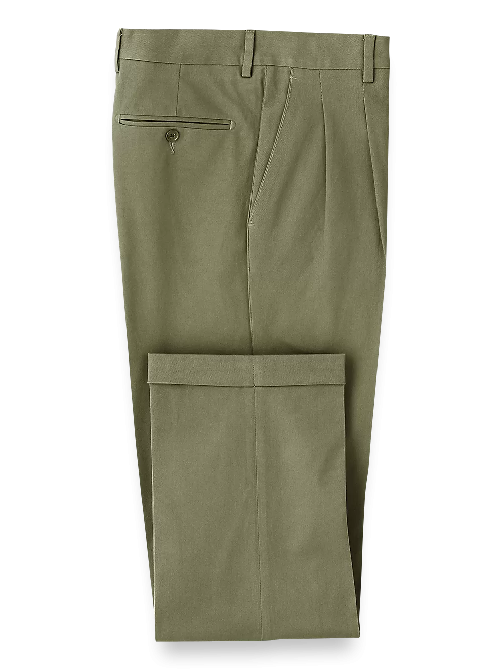 Classic Fit Cotton Stretch Twill Pleated Pants - Olive