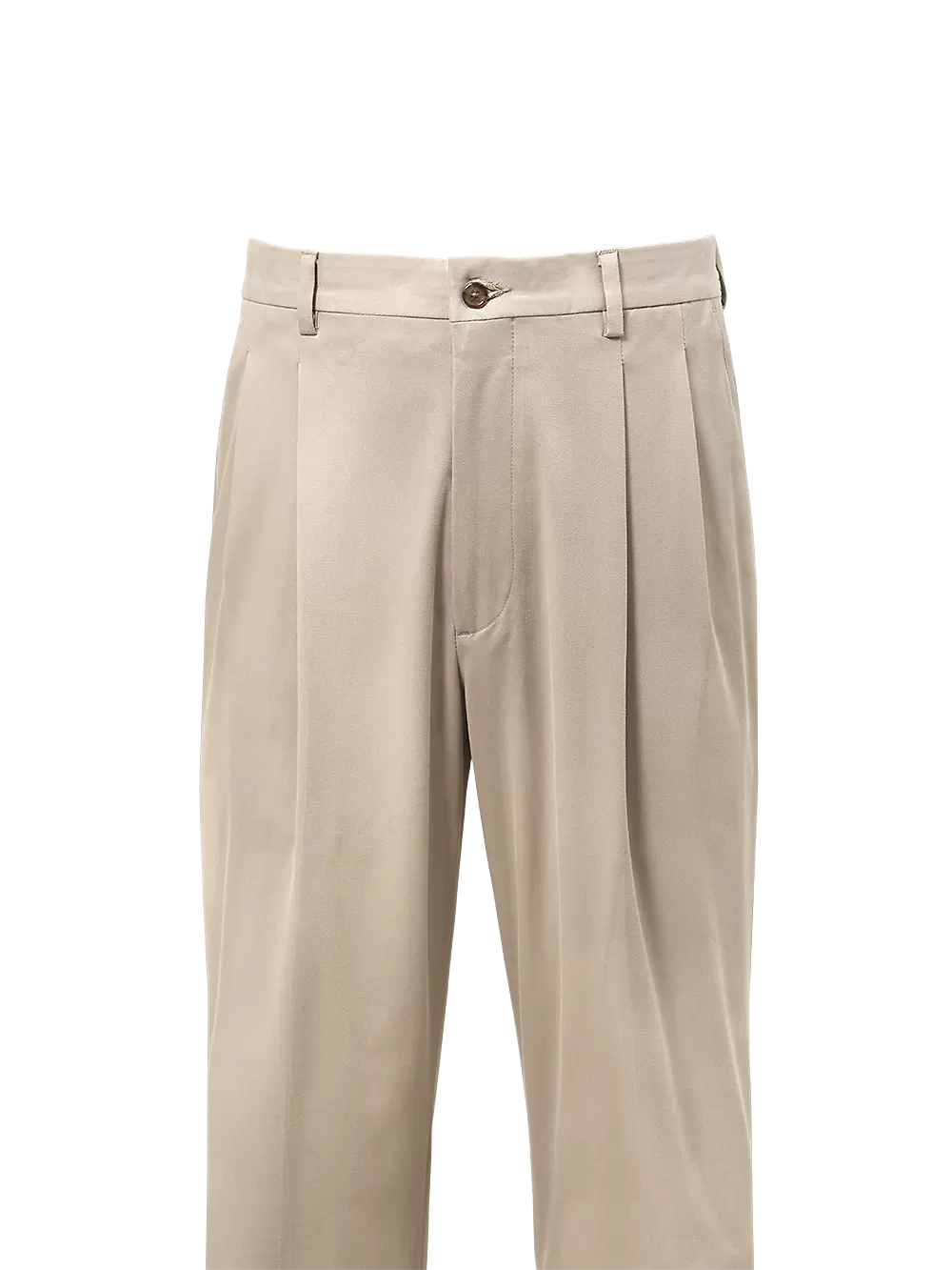 Classic Fit Cotton Stretch Twill Pleated Pants - Olive