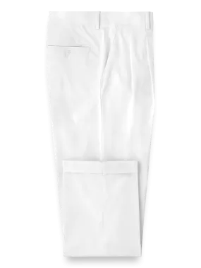 Classic Fit Cotton Stretch Twill Pleated Pants - White