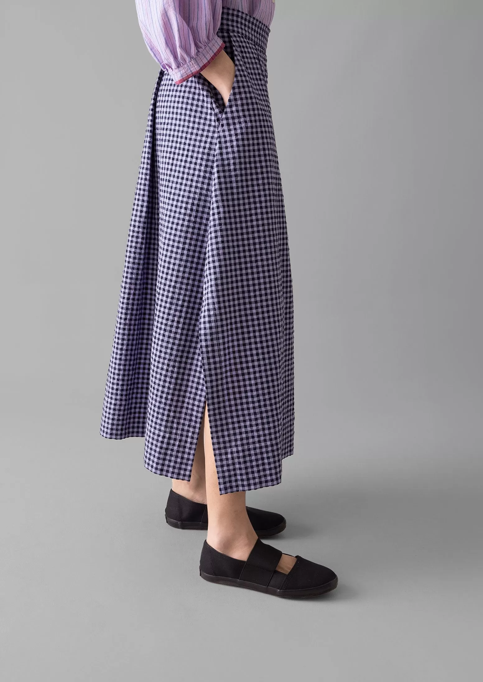 Cotton Gingham Seersucker Skirt | Lilac