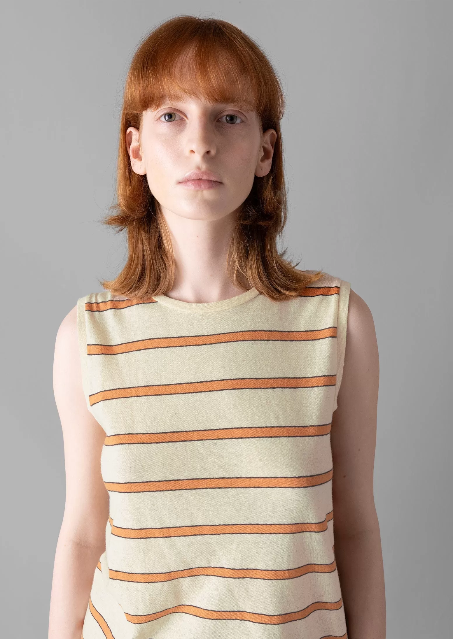 Cotton Linen Stripe Vest | Soft Mango/Milk