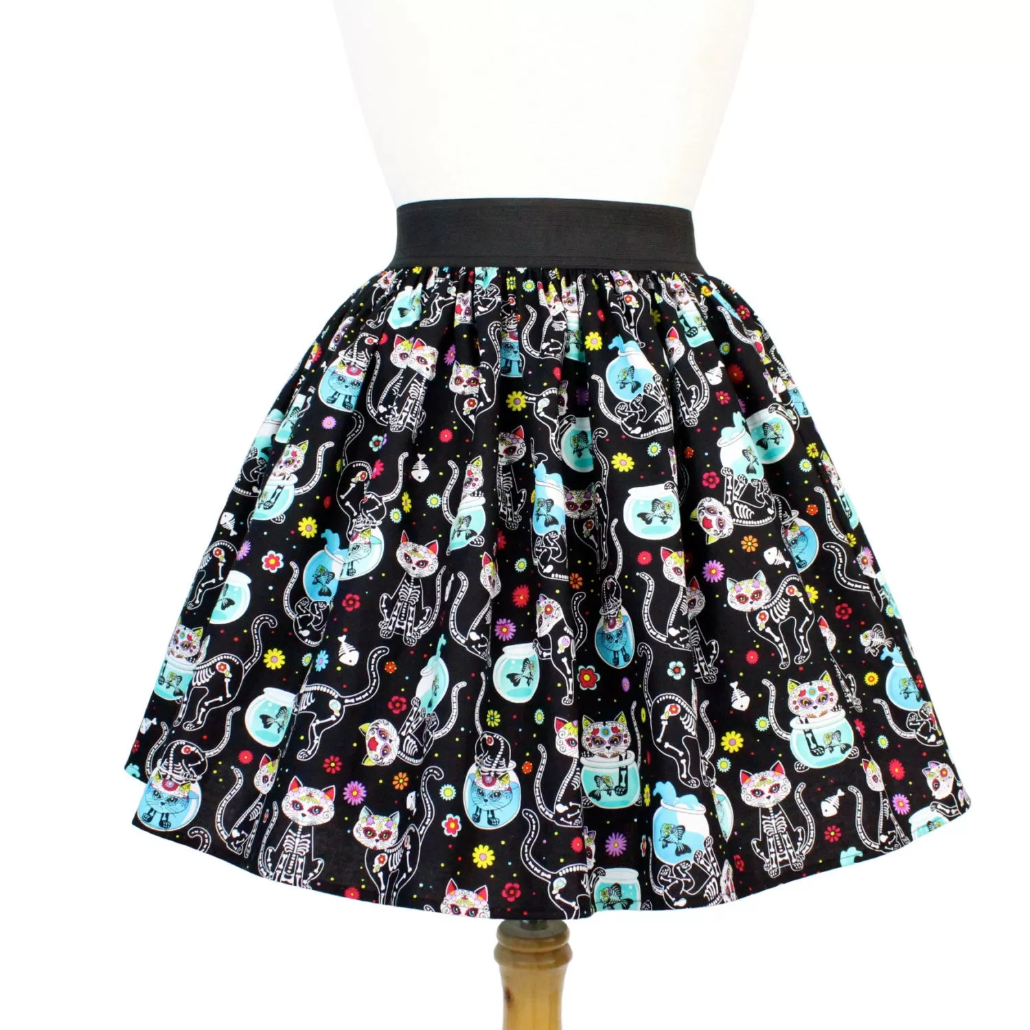 Day of the Dead Kitty Pleated Skirt #PS-C332