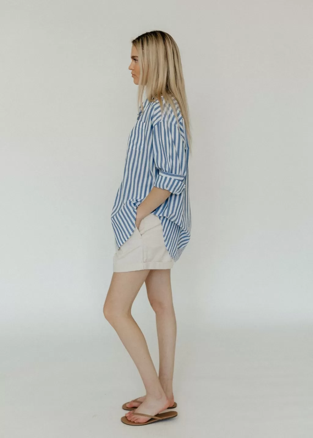 Denimist Blair Double Pleated Short in Natural Flat Twill