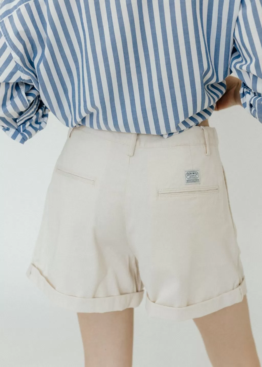 Denimist Blair Double Pleated Short in Natural Flat Twill