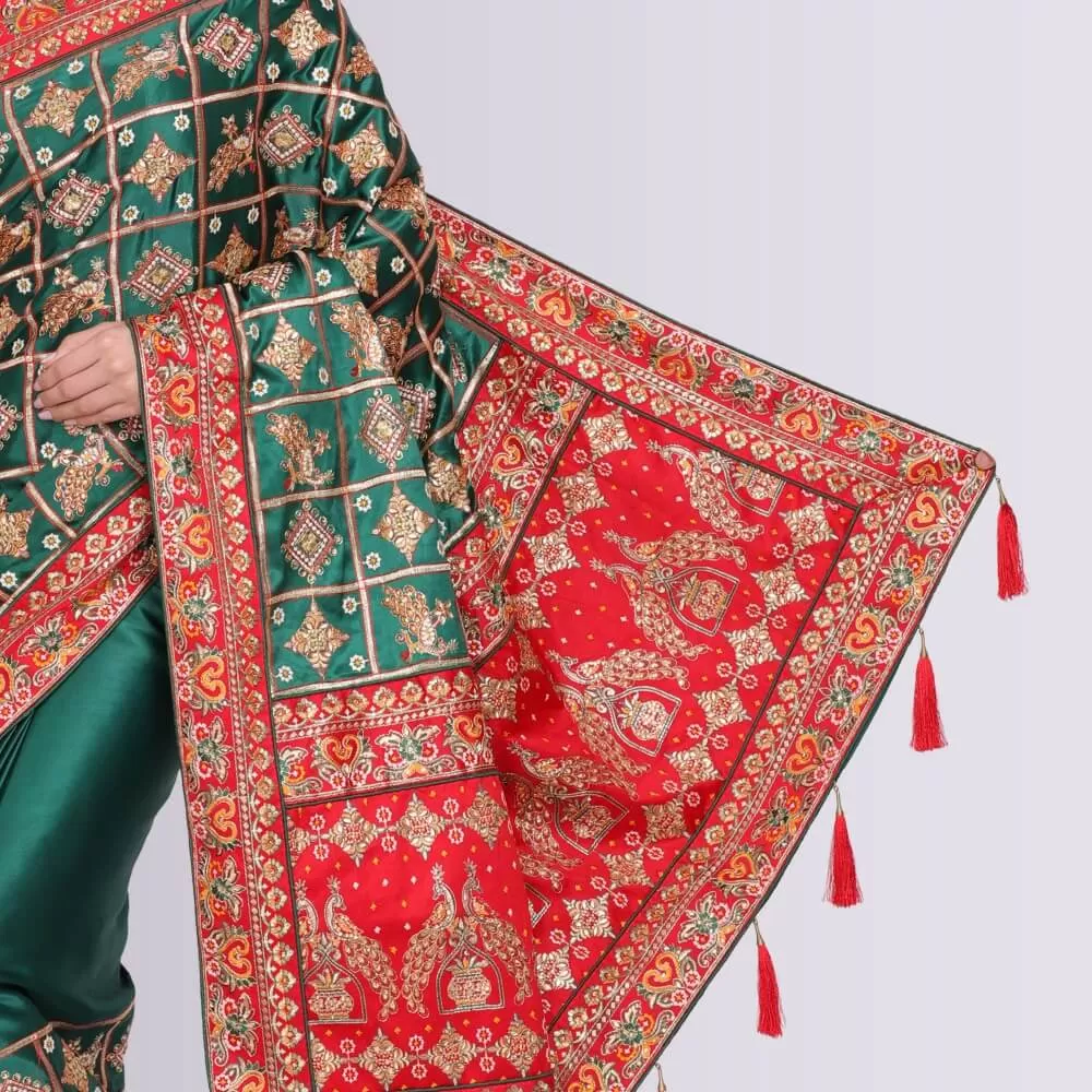 Designer Indian Wedding Sari in Green and Red