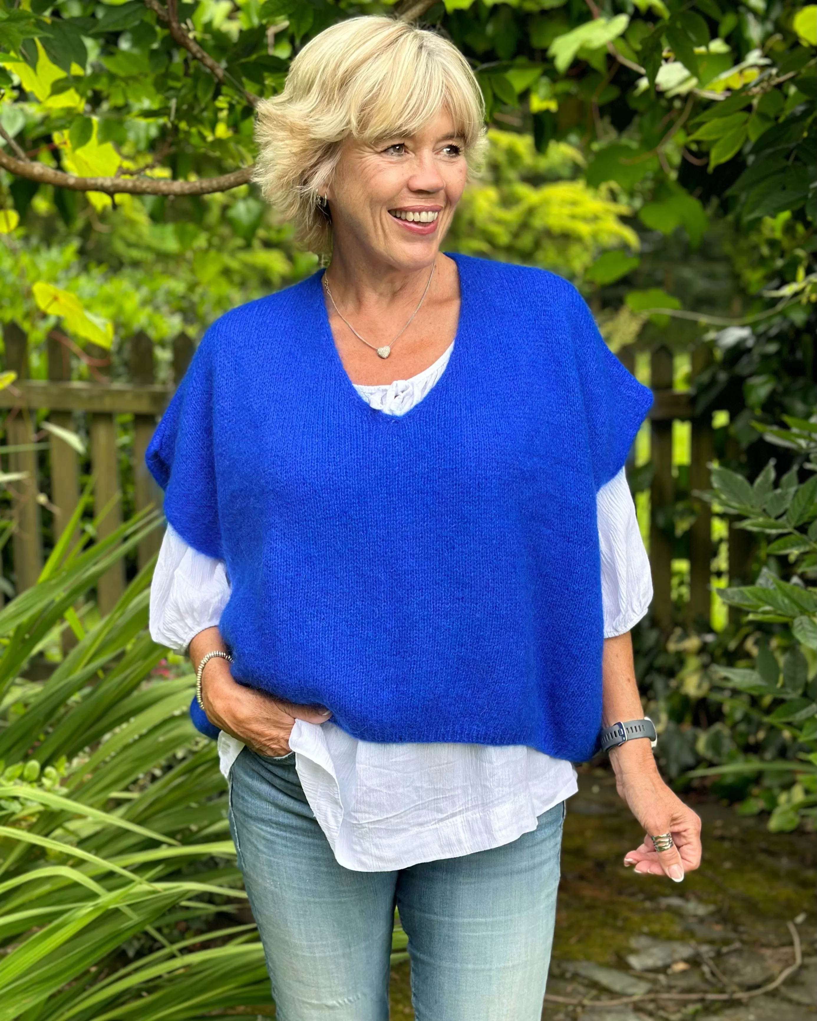 Drop Shoulder Mohair Tank Top - Royal Blue