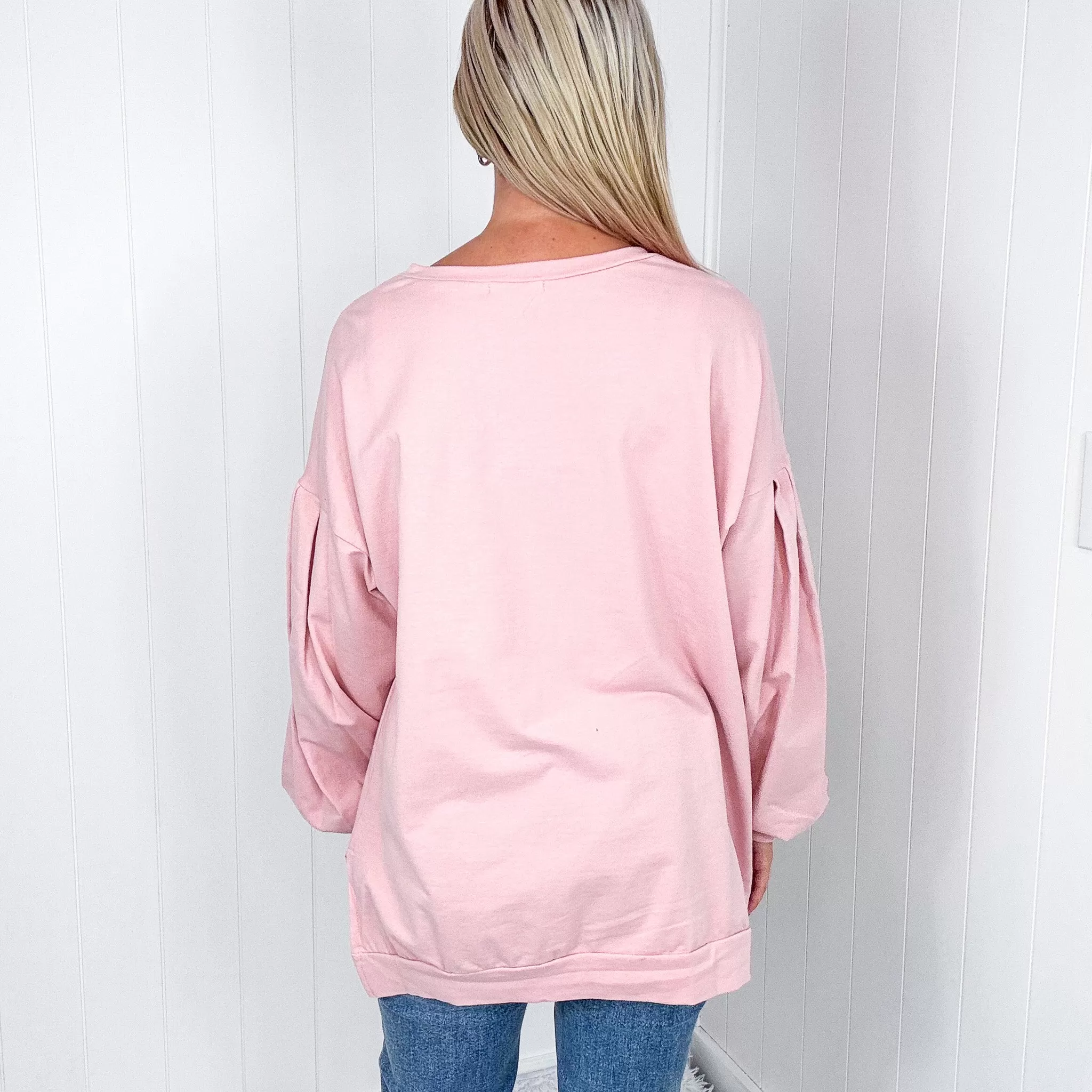 Dusty Pink Cow Girl Graphic Sweatshirt with Open Hem Pullover