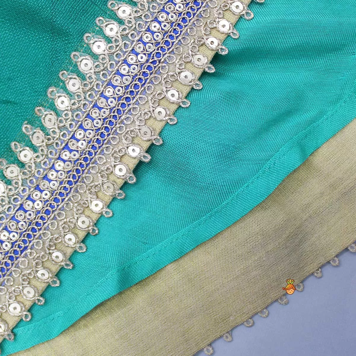 Embroidered Blue Top And Green Lehenga