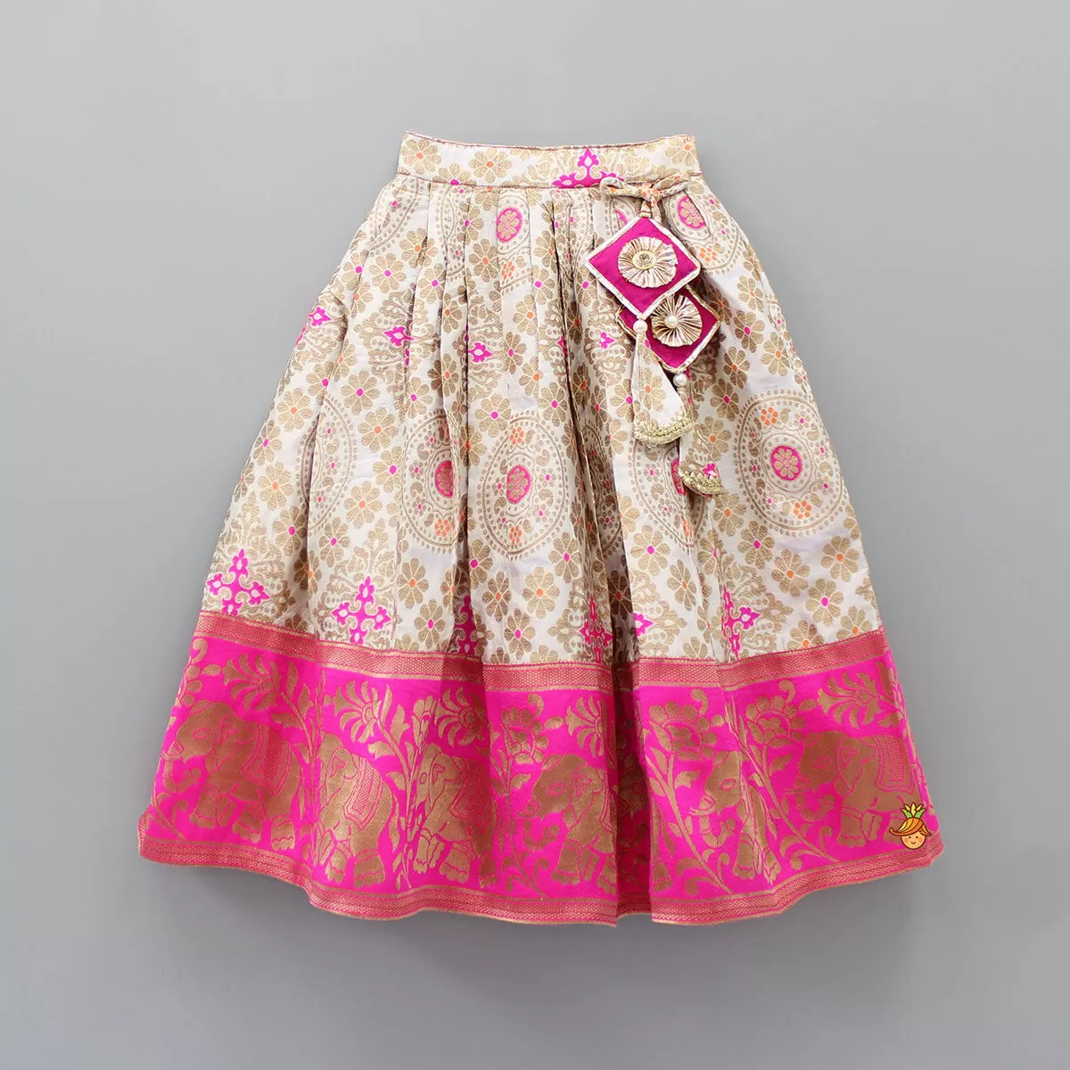 Embroidered Top With Puff Sleeves And Pattu Style Lehenga