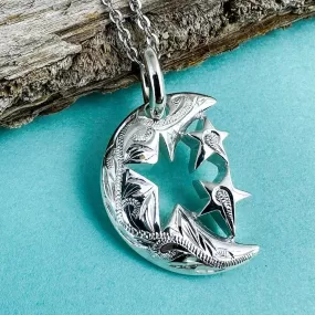 Engraved Moon & Star Pendant