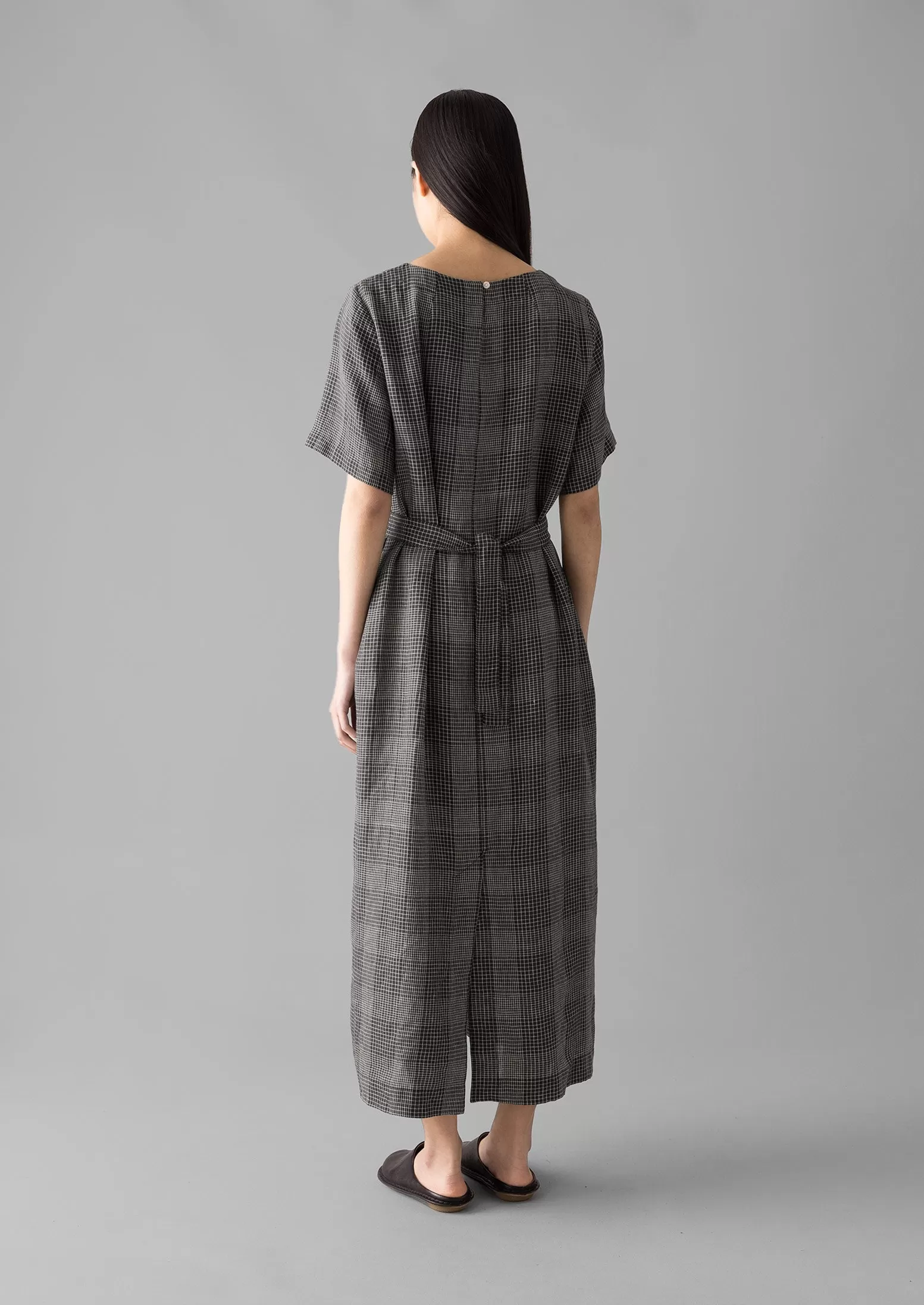 Etched Check Linen Dress | Slate