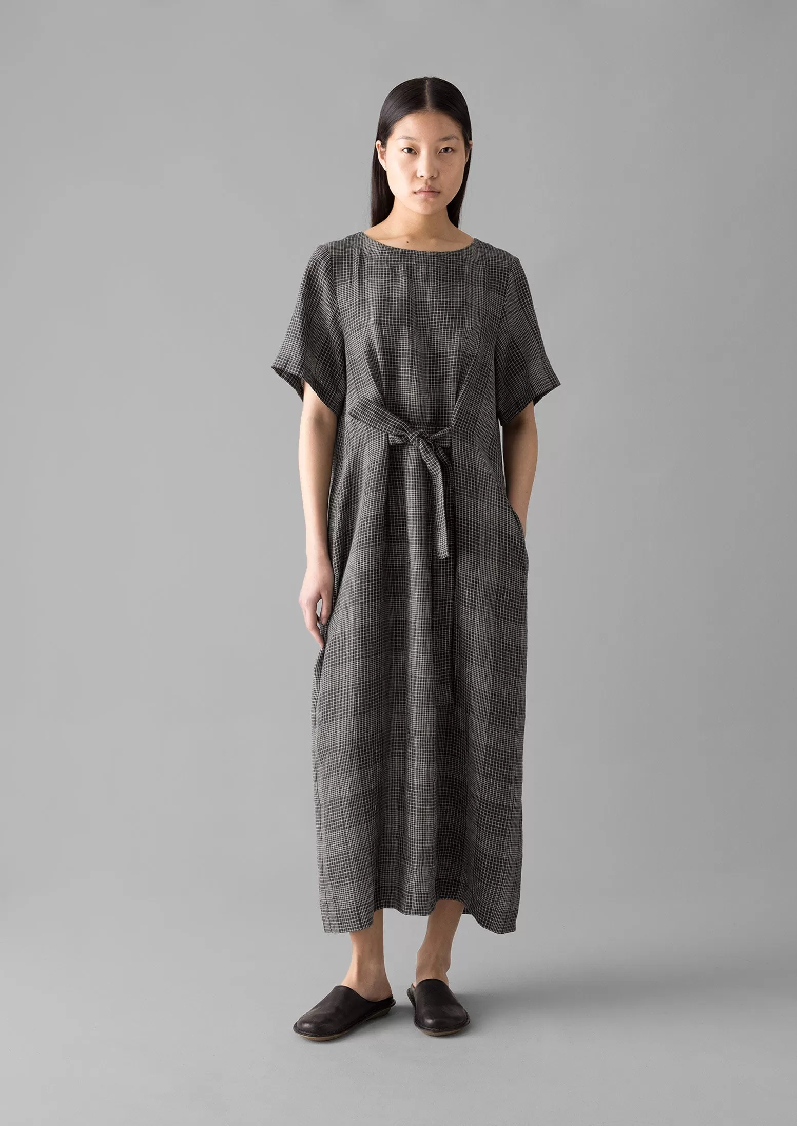 Etched Check Linen Dress | Slate