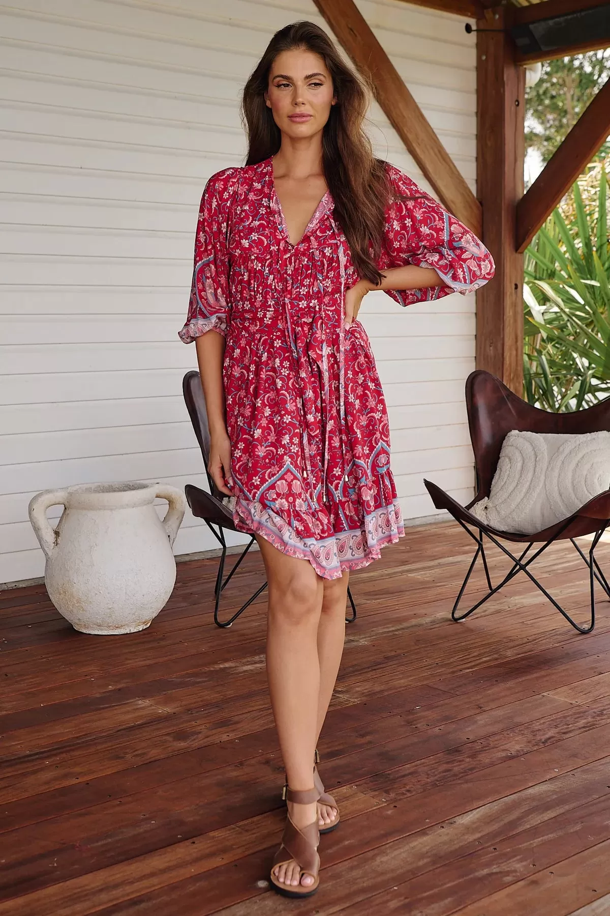 French Mini Dress Ruby Rouge Print