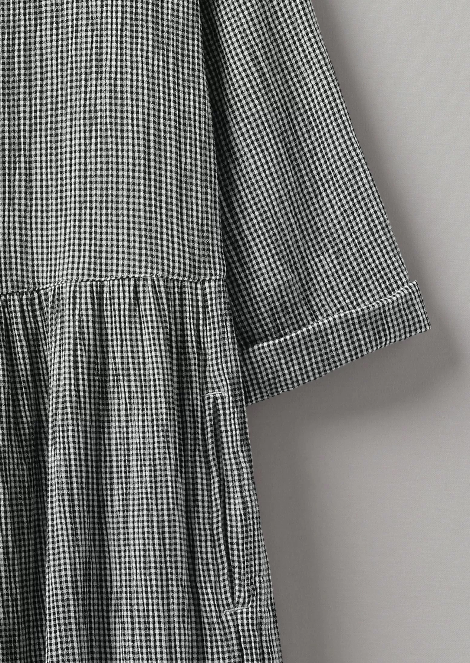 Freya Crinkle Cotton Gingham Dress | Black/Ecru