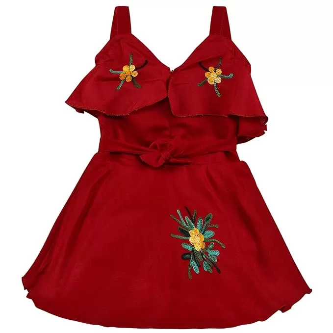 Girls Embroidered A-line Strap Neck dress