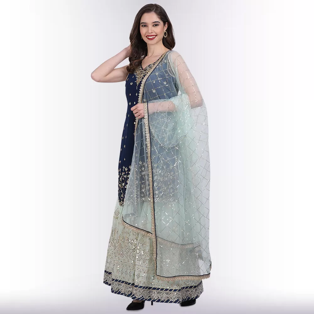 Hand embroidered Sharara Suit - Teal