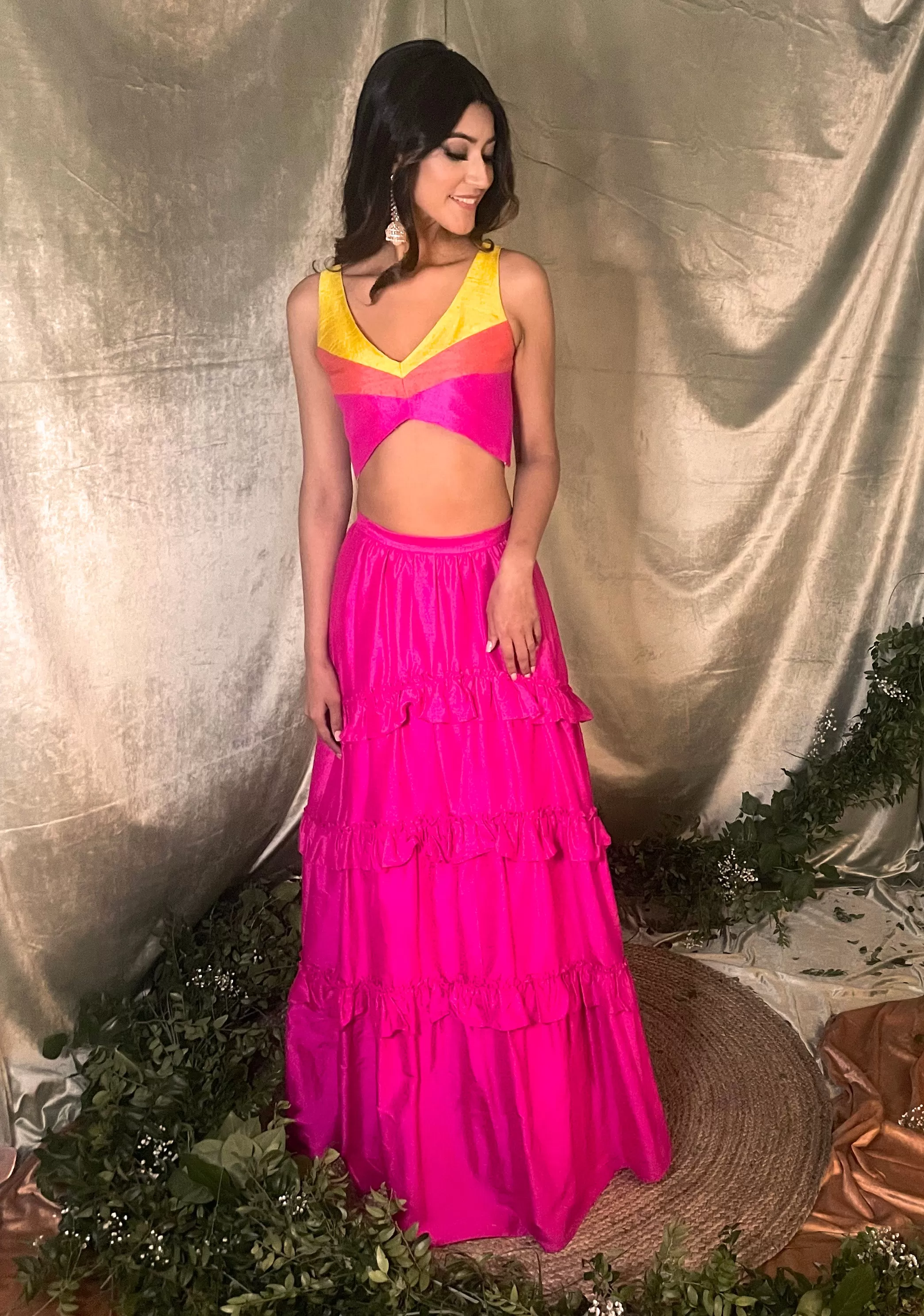 HANNAH Silk Color Block Crop Lehenga Top