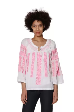 La Cera Hand-Embroidered Peasant Top