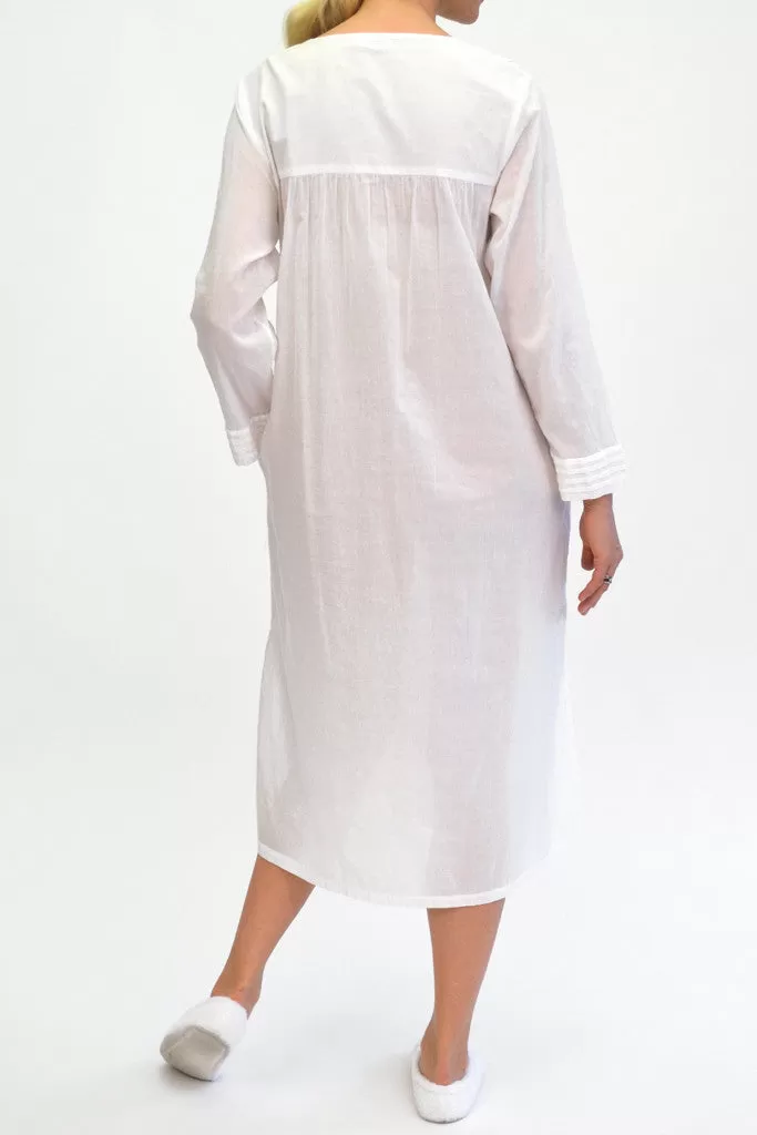 La Cera Long Sleeve White Embroidered Gown