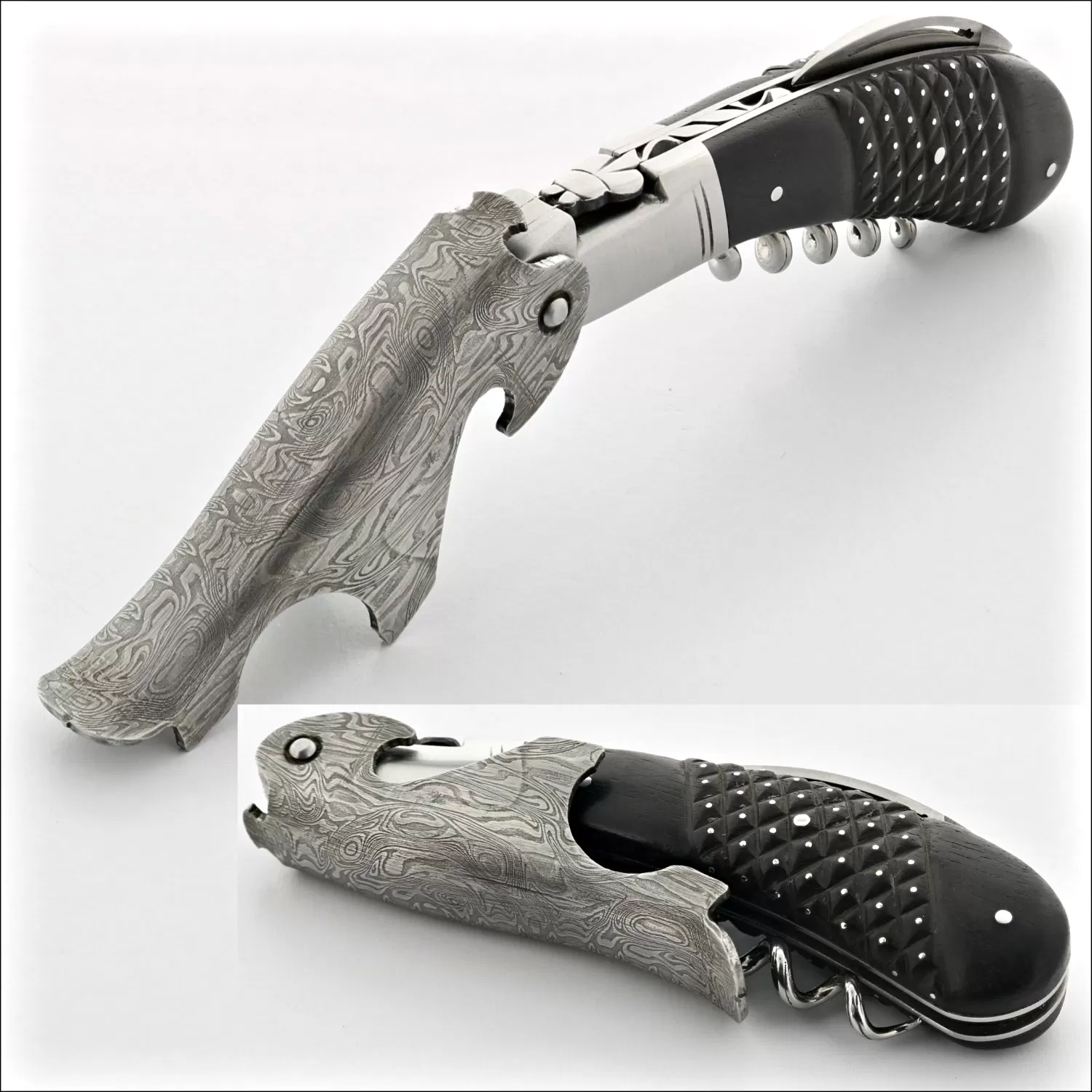 Laguiole Magnum Damascus Studded Ebony Corkscrew