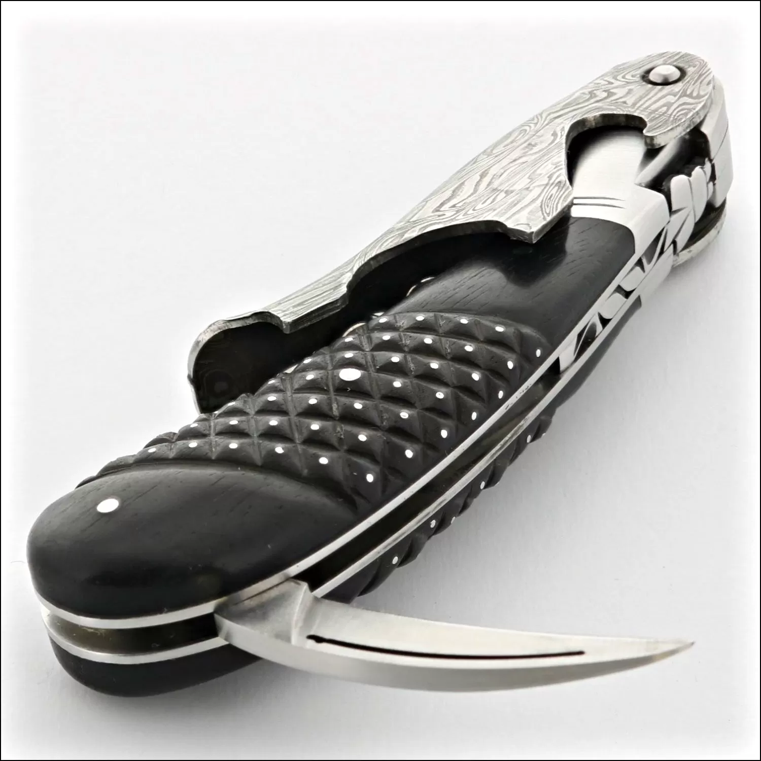 Laguiole Magnum Damascus Studded Ebony Corkscrew