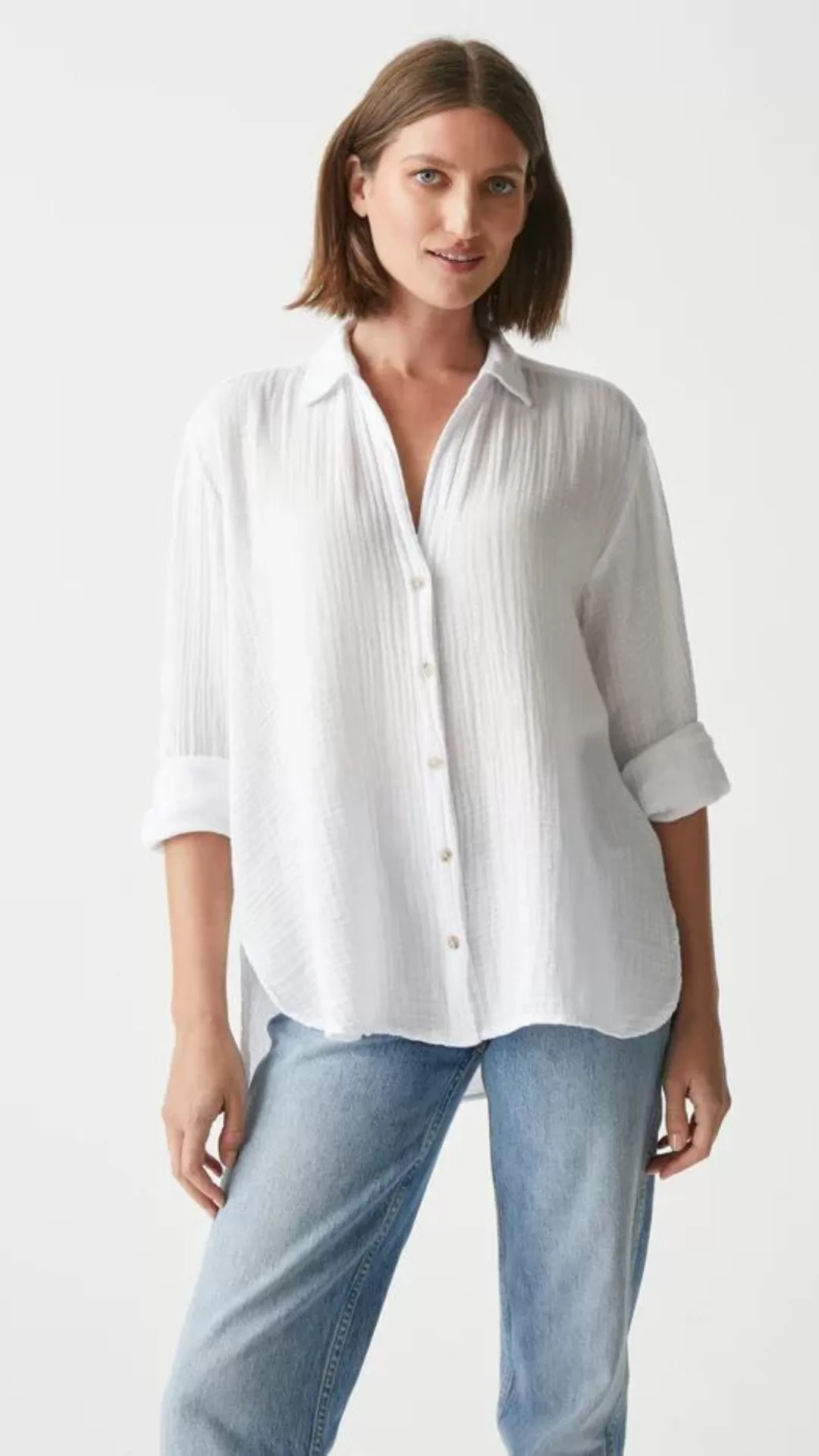 Leo Gauze Button Down - White