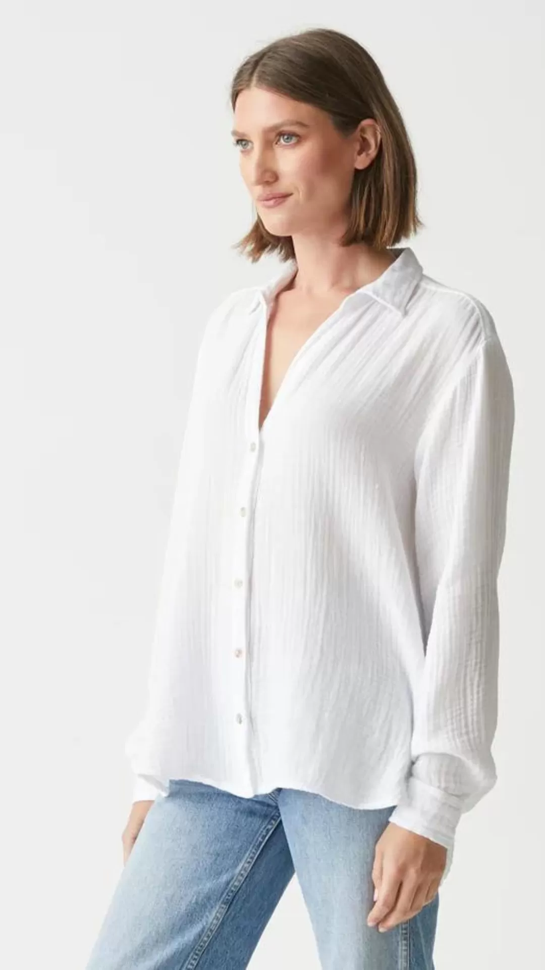 Leo Gauze Button Down - White