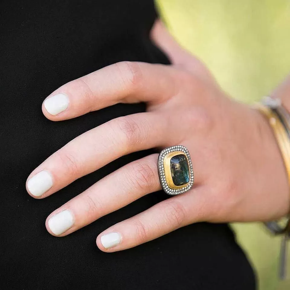 Lika Behar Nightfall Labradorite Grey Diamond Ring 24K Gold & Oxidized Silver