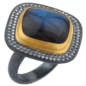 Lika Behar Nightfall Labradorite Grey Diamond Ring 24K Gold & Oxidized Silver