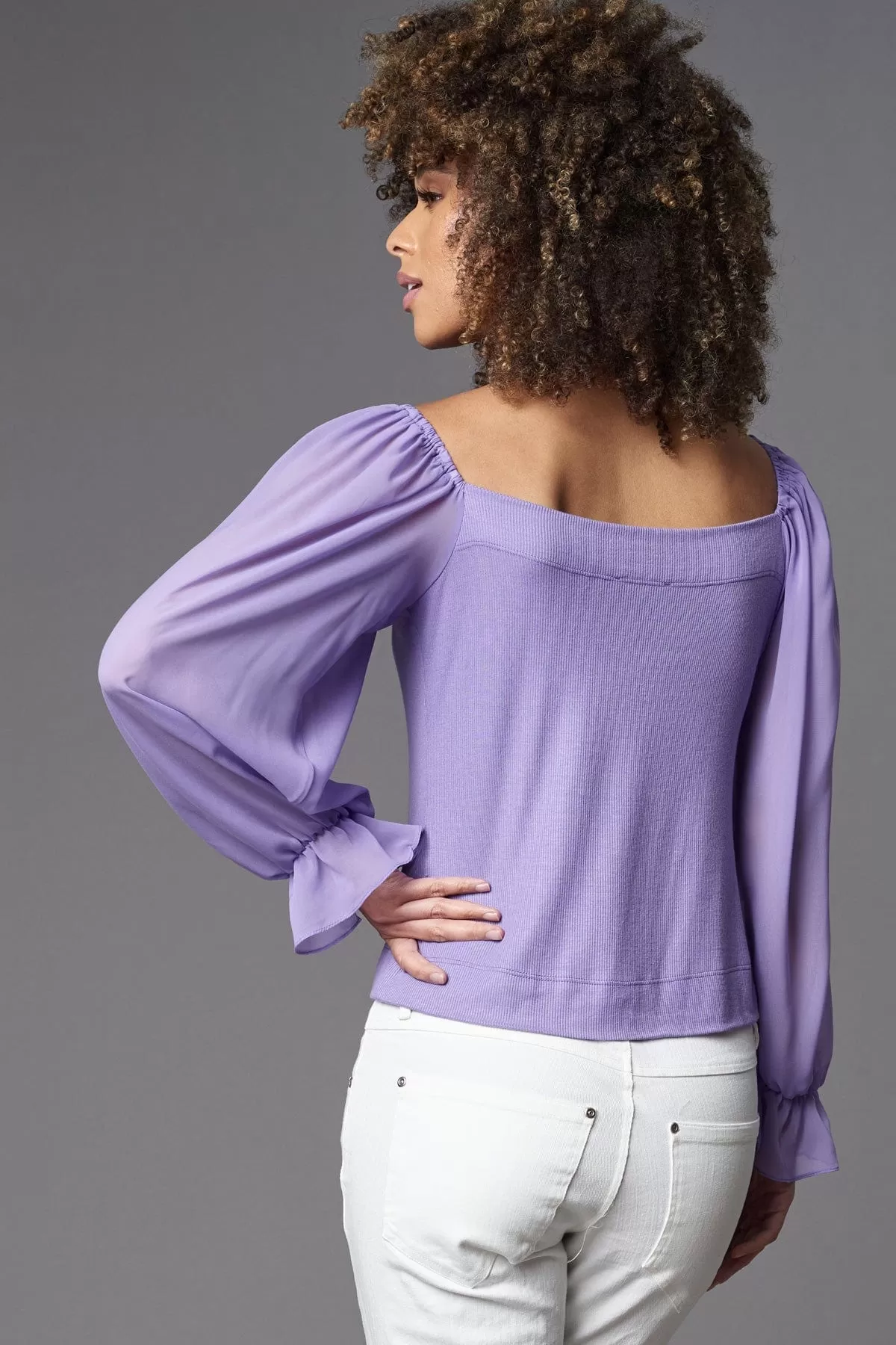 Lola & Sophie Chiffon Sleeve Peasant Top