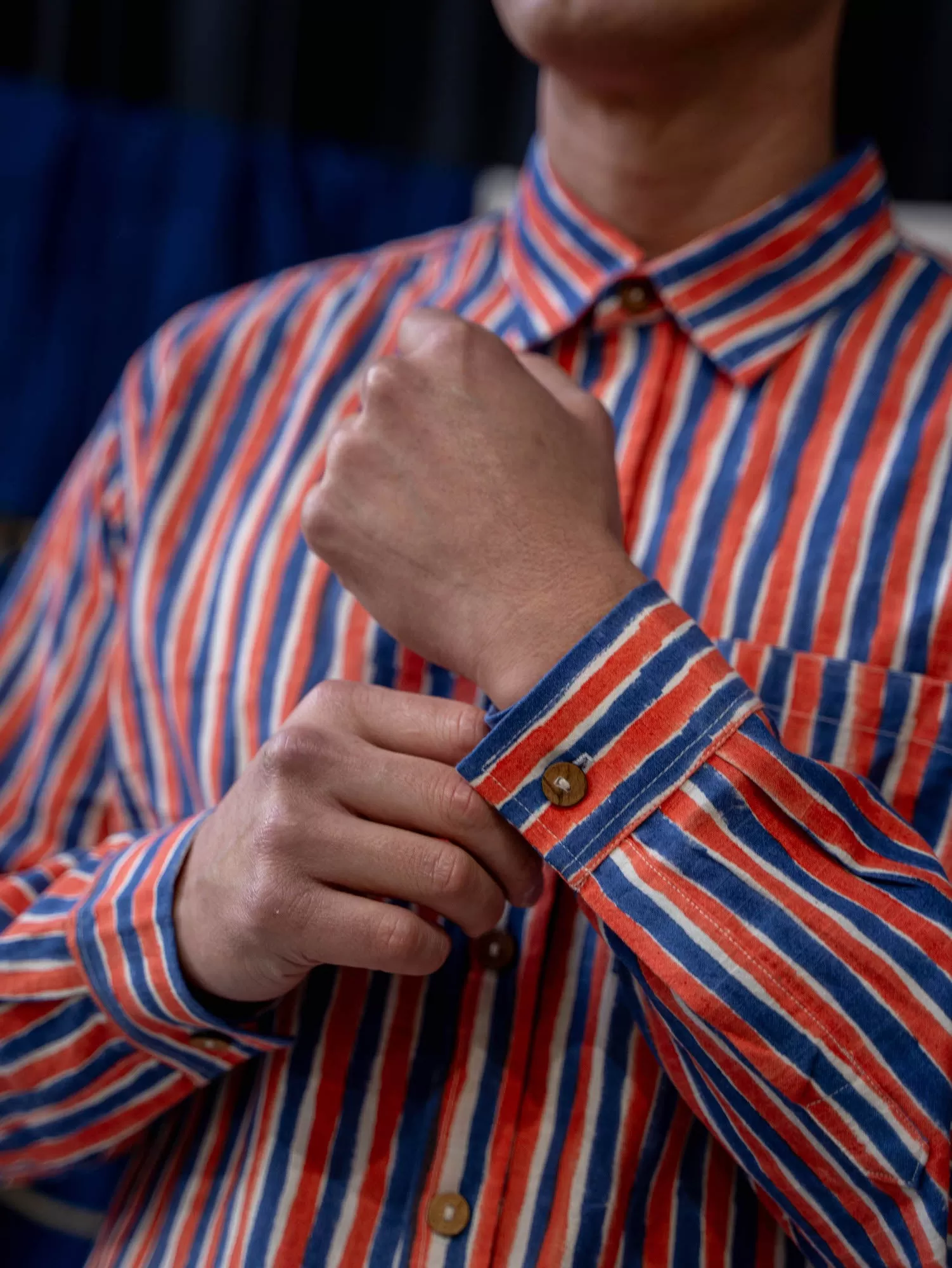 Long Sleeve Shirt - Blue and Orange Stripe Print