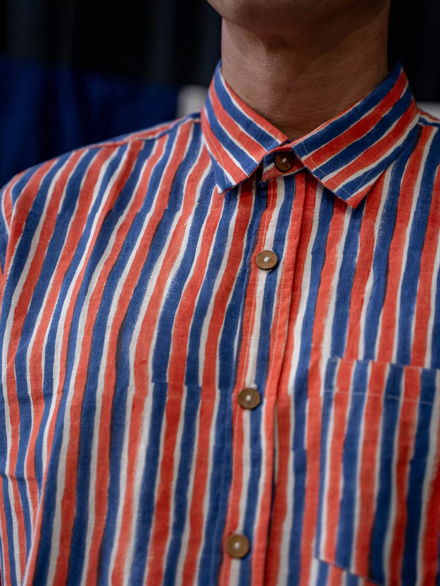 Long Sleeve Shirt - Blue and Orange Stripe Print