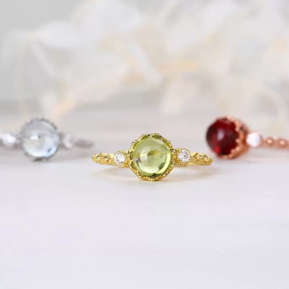 Lovely Genuine Natural Garnet Topaz Peridot Adjustable Ring - 925 Sterling Silver