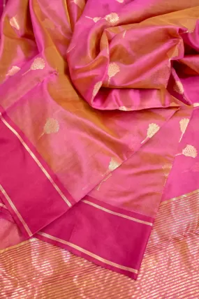 Magenta and Golden Pure Dual Tone Tissue Chanderi Banarasi Saree