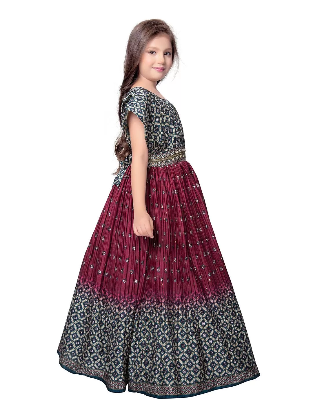 Magenta Coloured Trendy Butterfly Style Gown For Girls