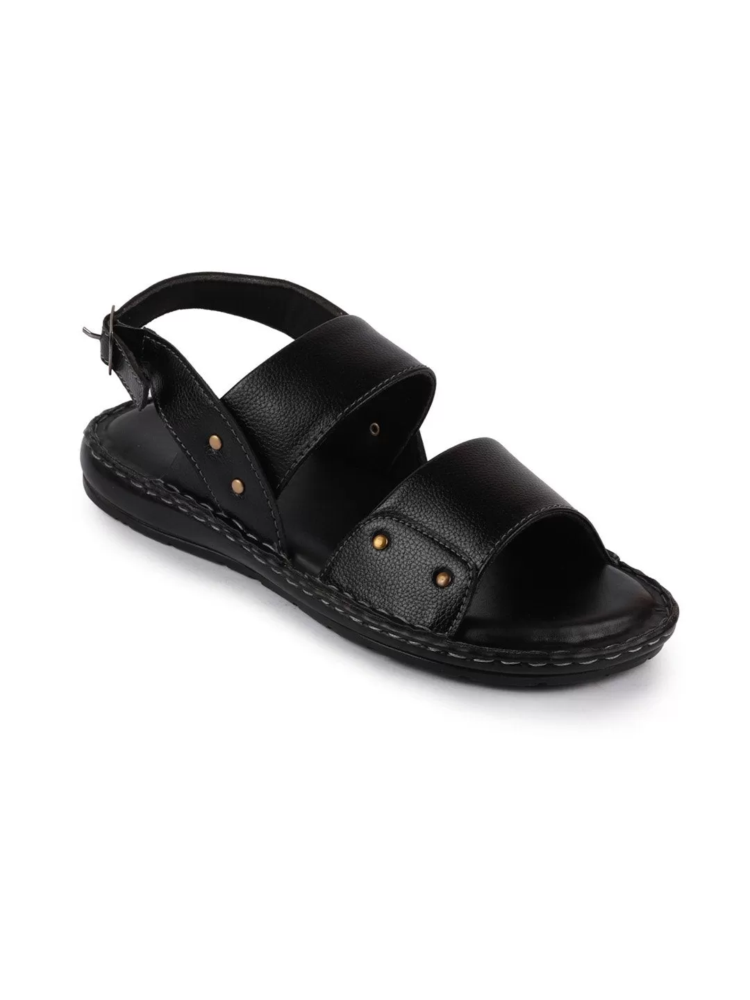 Men Black Formal Hook & Loop Outdoor Sandals