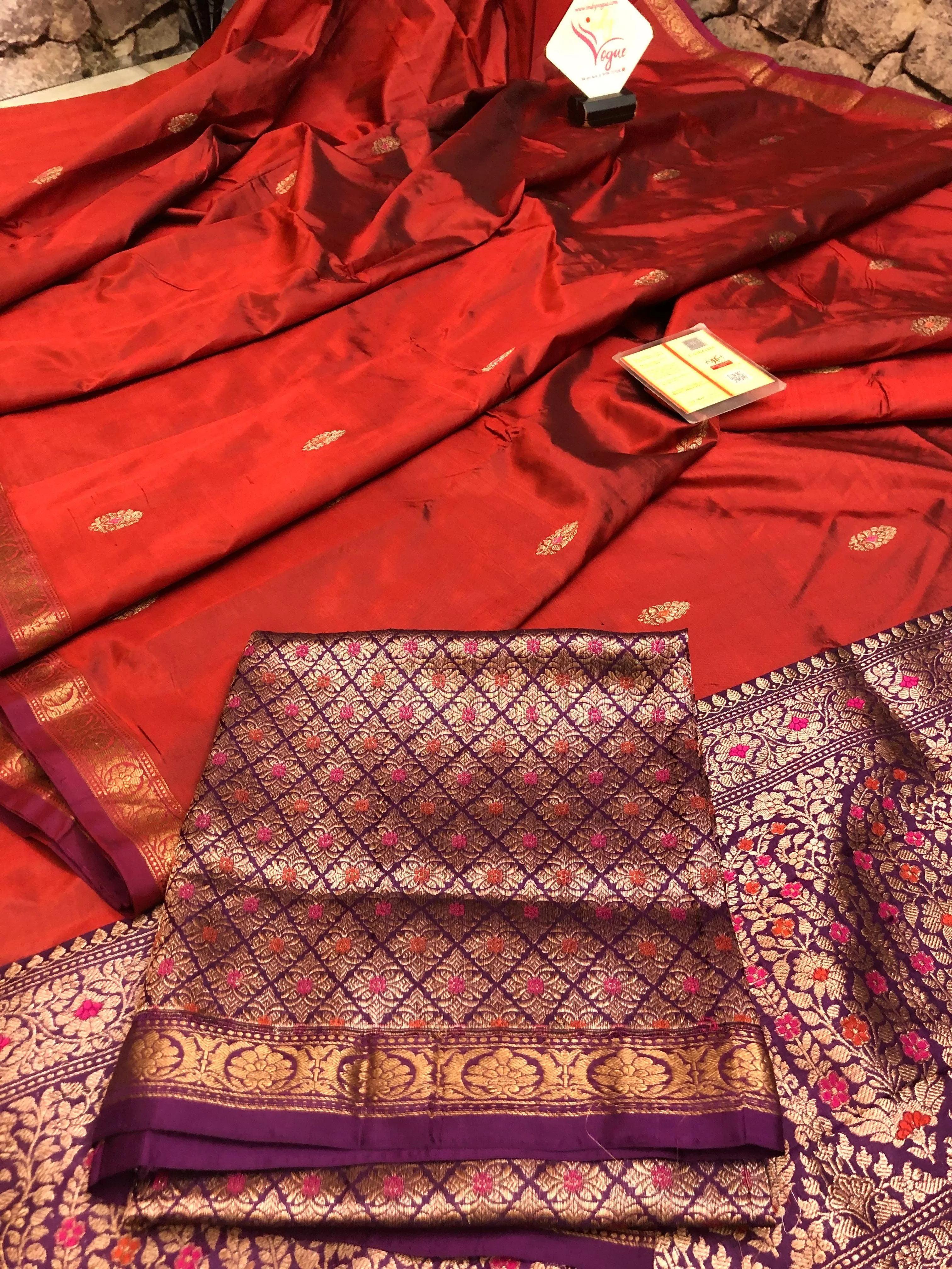 Merlot Red Color Katan Banarasi Saree with Tanchoi Pallu