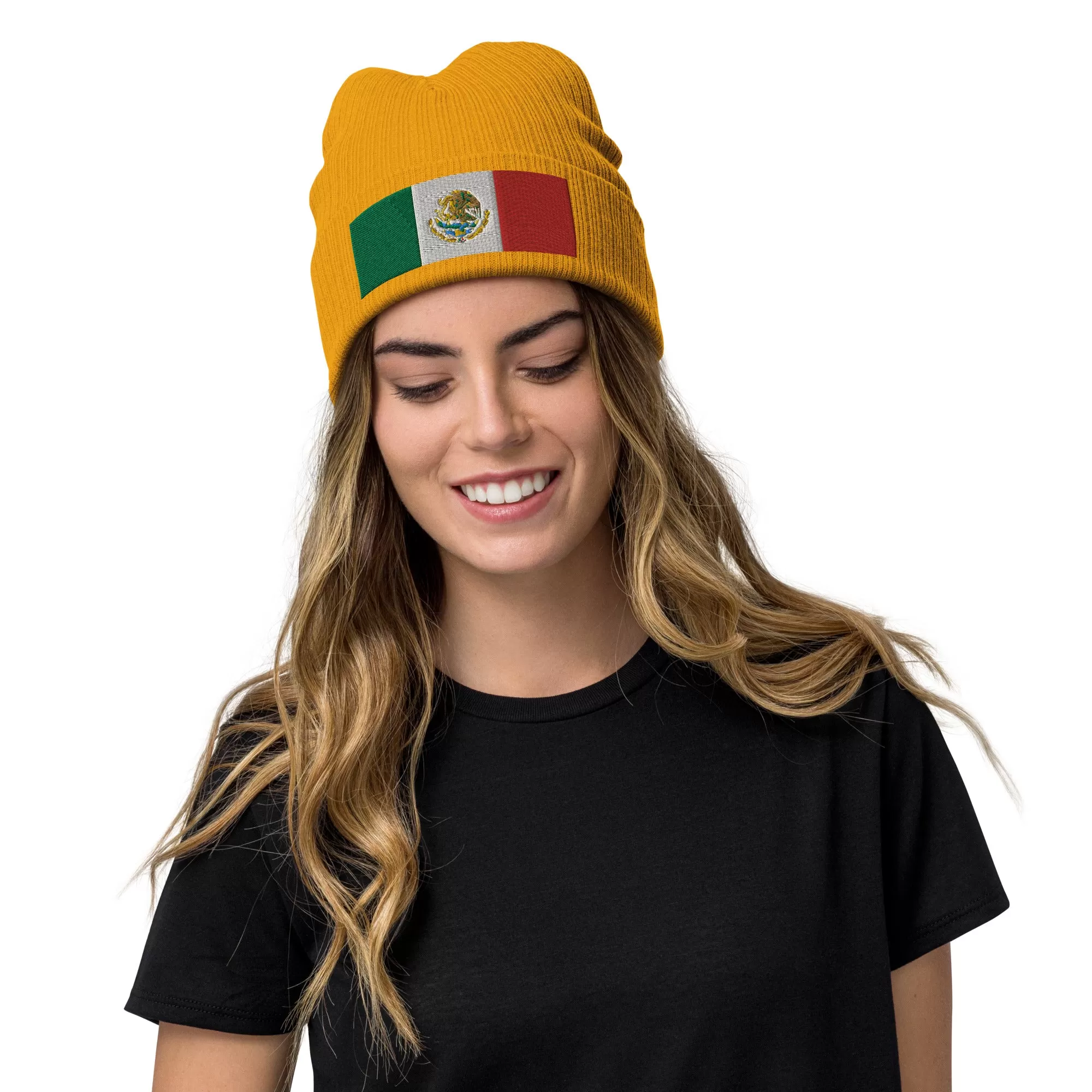 Mexico Beanie Hat With Embroidered Mexican Flag / Recycled Polyester / 8 Colors